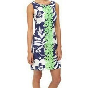 Lilly Pulitzer Delia Shift Dress, Navy & White "Johnny B" Green Appliqué